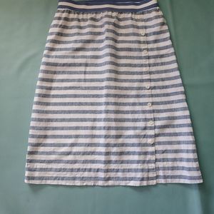 J JILL Love Linen blue white striped midi skirt